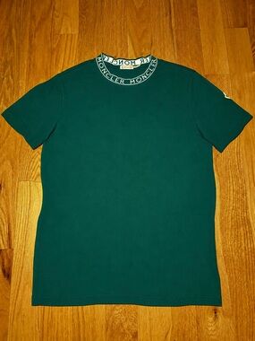 Moncler Green White Collar Logo Tshirt